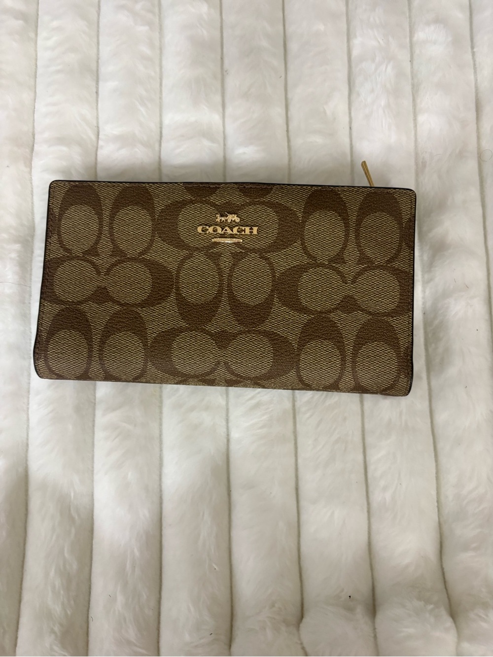Coach Brown Signature Zip Card Holder Wallet